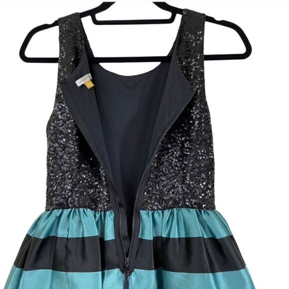 Anthropologie Leifsdottir Black Sequins Striped Sleeveless Dress Teal Midi Sz 2 - Picture 5 of 12